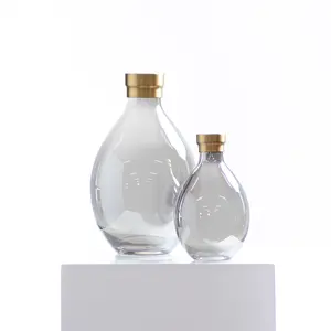 Smoke Glass Teardrop Vase with Antique Gold Rim Available in Two Sizes