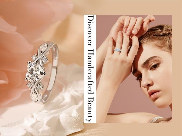 Jeulia Moissanite Twig Ring for Women | Infinity Twist Heart Cut Promise Ring | 925 Sterling Silver Anniversary Wedding Gift for Her | Engagement Promise Band with Gift Box