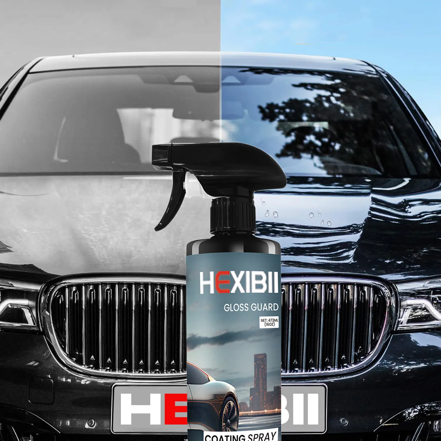 Hexibii Superhydrophobic Coating Spray - Professional-Grade Durable Sealant with High-Quality Ingredients, Quick Apply, Dirt-Repelling, High Gloss Showroom Shine, Water Beading, Cars/Motorcycles Use - Car Plastic Polish for Enthusiasts