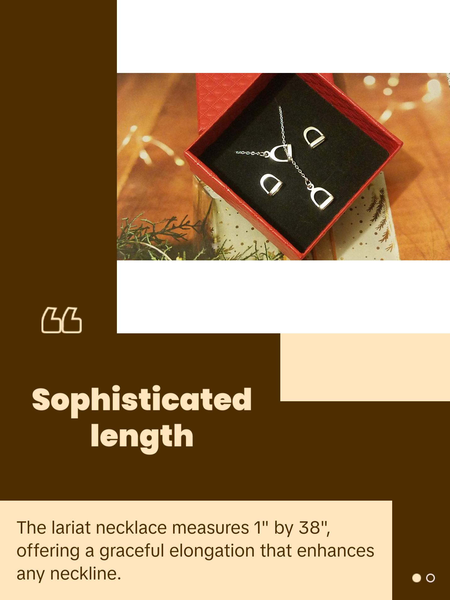 Set of Double Stirrup Horse Lariat Necklace and Stirrup Earrings Equestrian Jewelry #G318