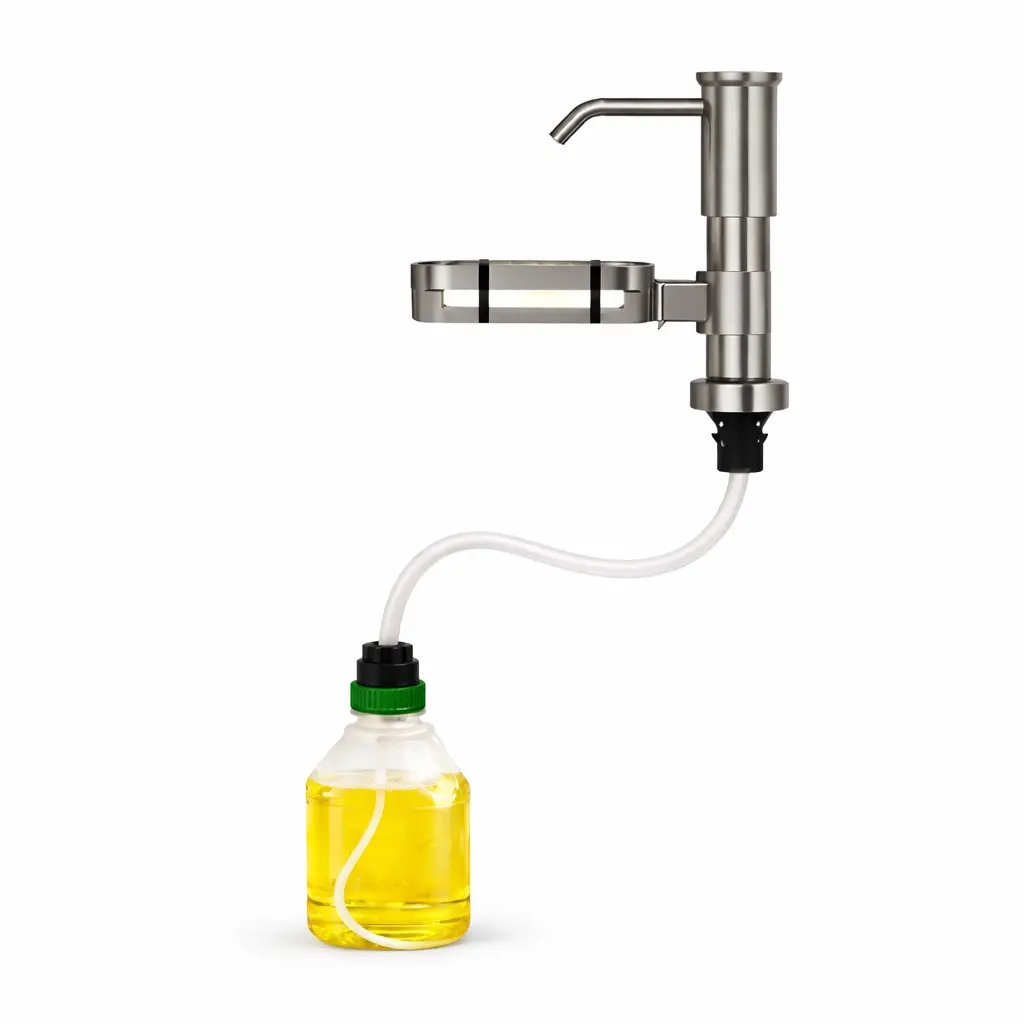 TioLooxy Countertop Built-In Kitchen Sink Soap Dispenser with Sponge Rack, Quick-Easy Installation, 31.5-in Extension Tube Kit, Aerospace-Grade Aluminium Alloy, Fits 1.0-1.4-in Sink Hole, Grey Rubber Mount, Soap Mounted