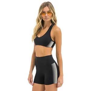 WOMEN'S 5 STRIPE SPORTS BRA - BLACK // SMOKE