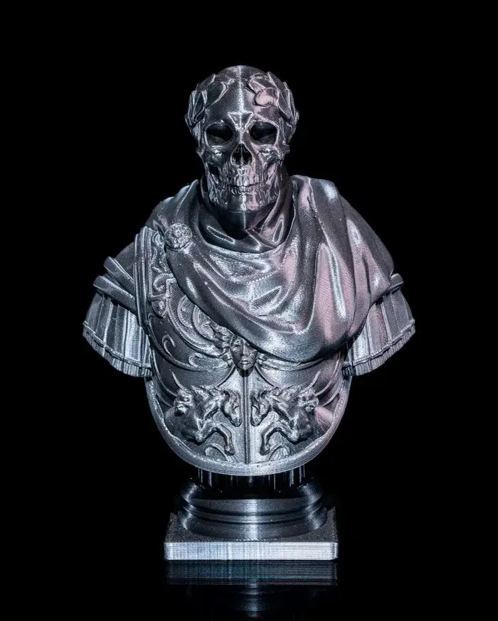 Silver Skull Centurion FDM 3D Printed Bust with Swappable Head, Decor, Roman Armor