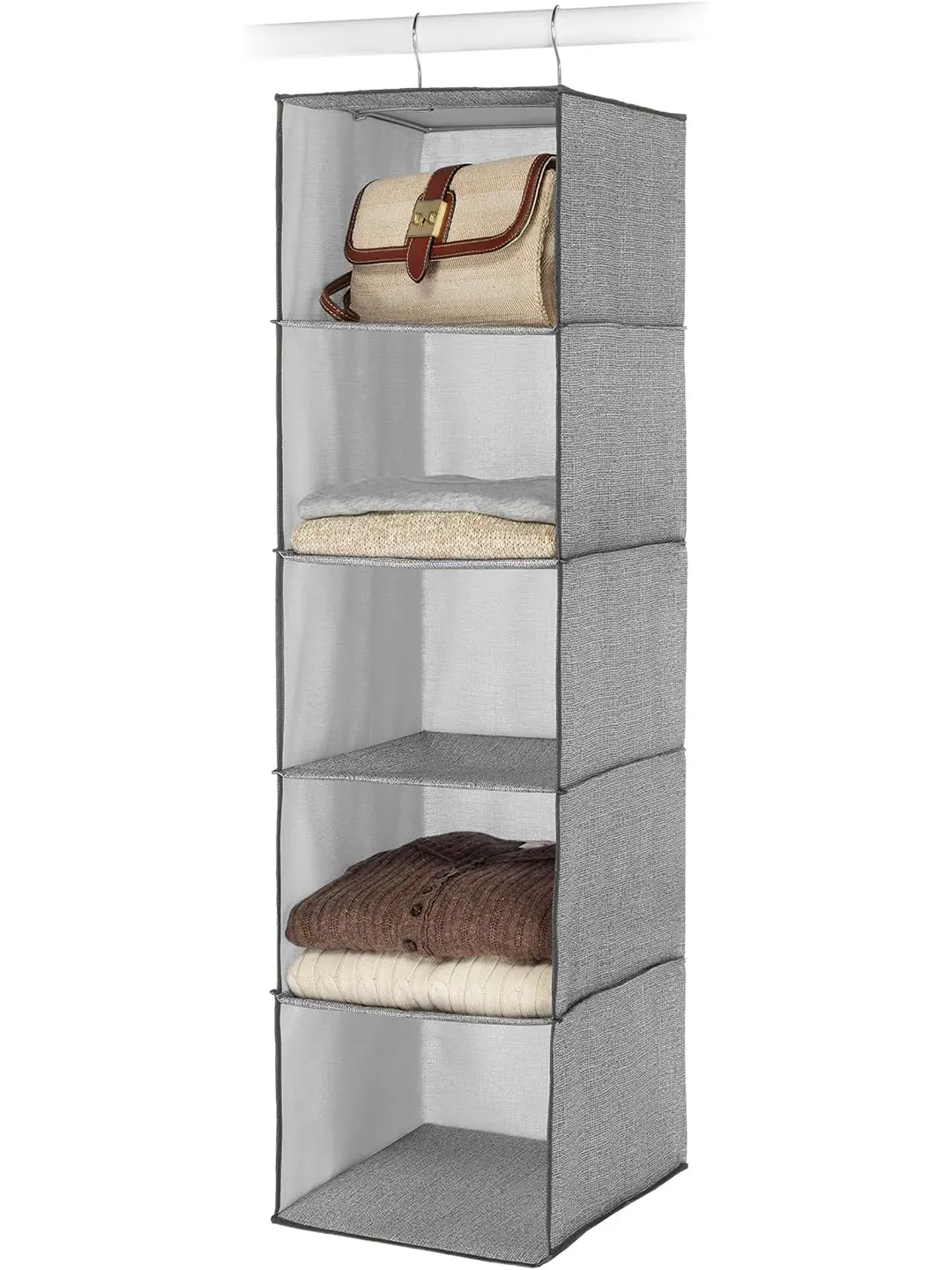 Whitmor Hangable Home Organiser - Crosshatch Gray, 5-Layer Open Shelf with Reinforced Seams, Breathable Fabric, 10.75 l x 10 w x 35 h inches Storage for Bedroom, Kitchen Clothes, Organize Clothes,dorm room inspo,college dorm essentials,dorm haul