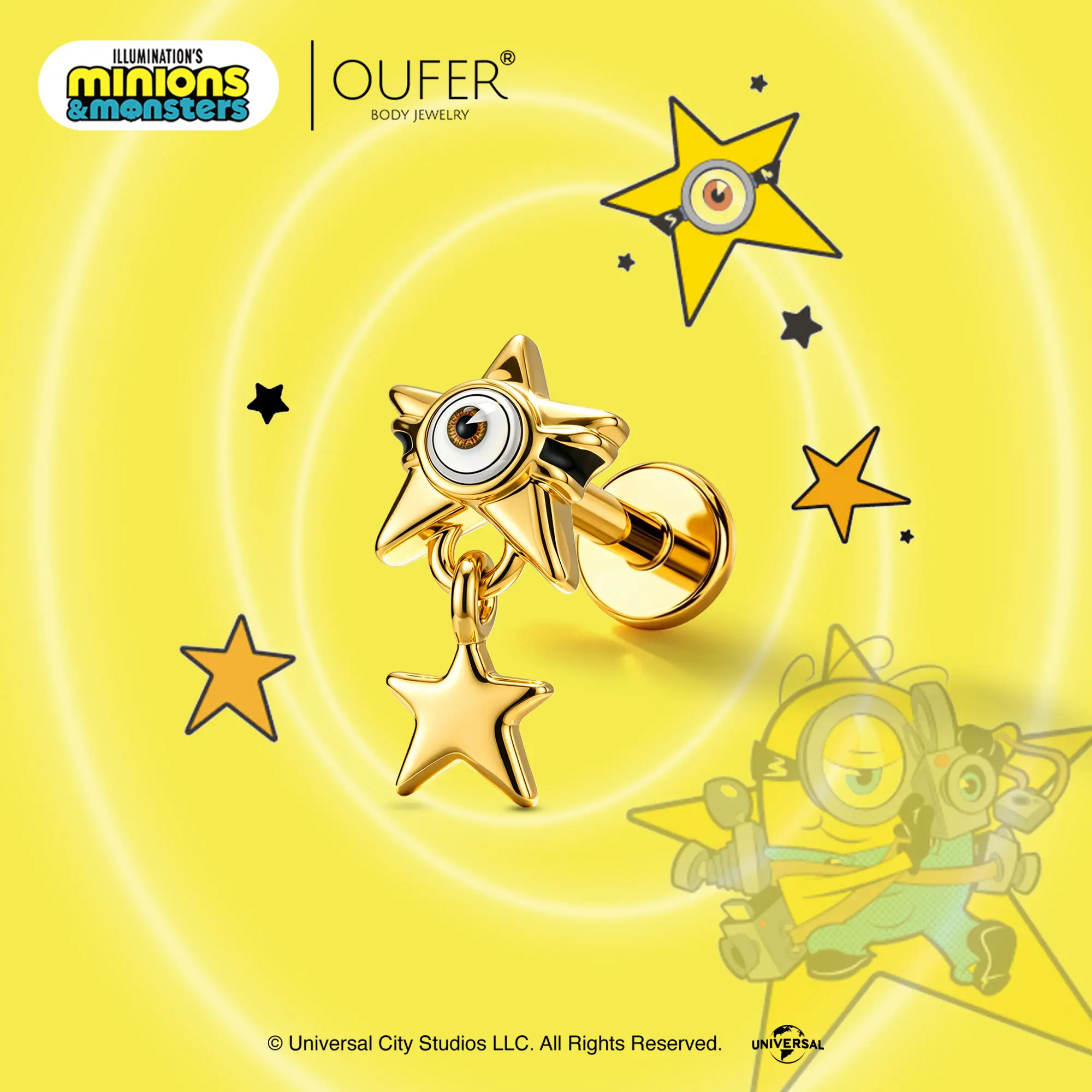 MINIONS × OUFER Star Dangle 16G Helix Stud Cartilage Piercing Jewelry Stainless Steel