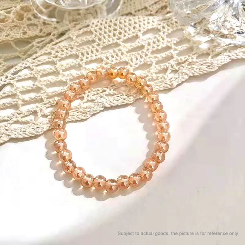 2PCS Champagne Imitation Crystal Glass Round Bead Bracelets For Women 12MM Bead 60MM Inner Diameter 35G Elegant Jewelry Gift For Teacher Lover Girlfriend