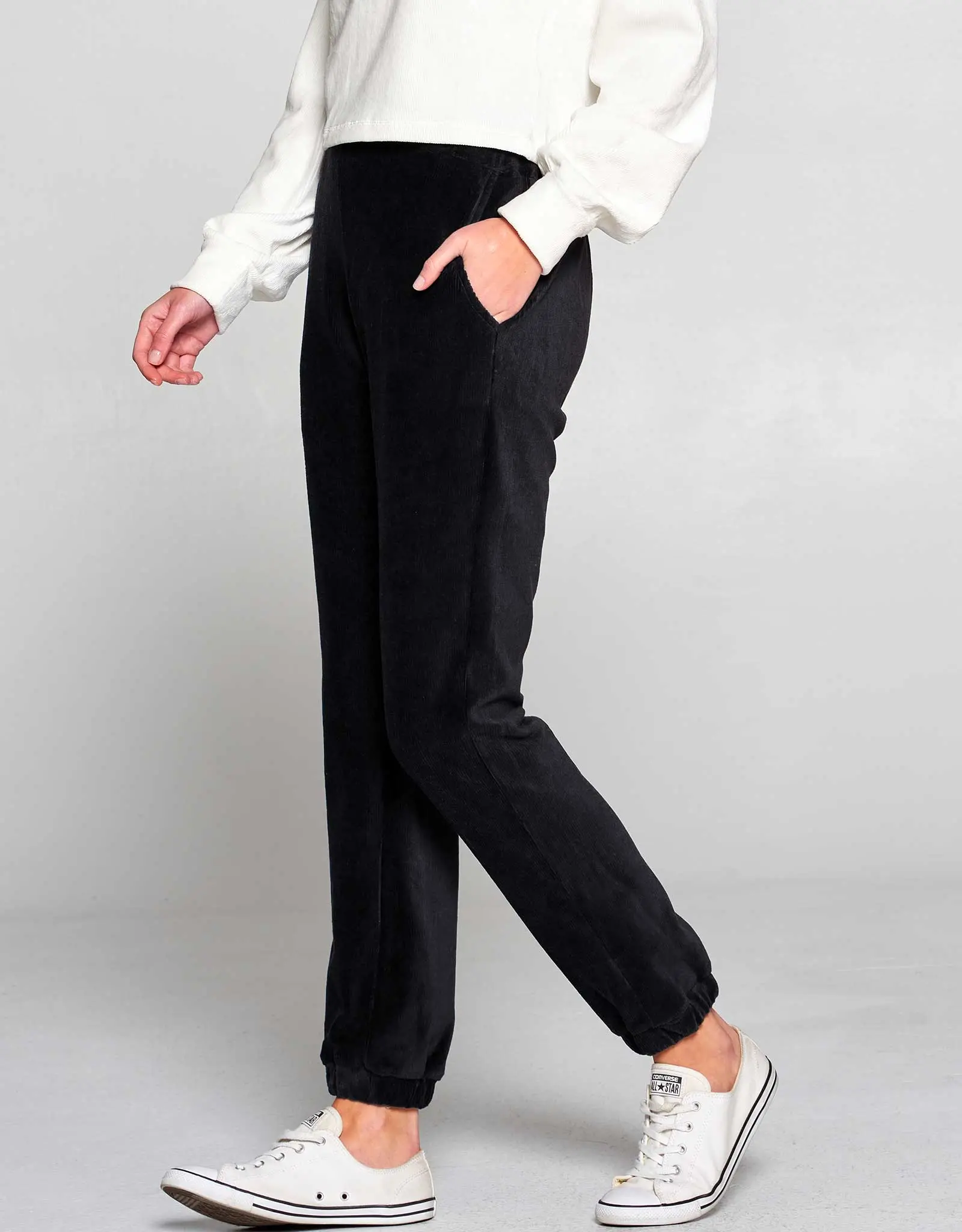 Ribbed Velour Jogger Pant | Black