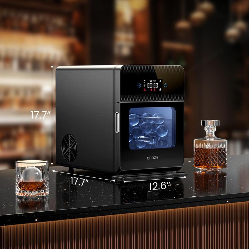 ecozy 2 Inch Clear Ice Ball Maker with CrystalFlux Technology, 4 pcs in 40 Mins, 144 pcs/Day, Sphere Ice Maker with Enhanced Insulation, Automatic Water Supply, Self-Cleaning, Automatic Ice Ball Maker for Whiskey & Bourbon