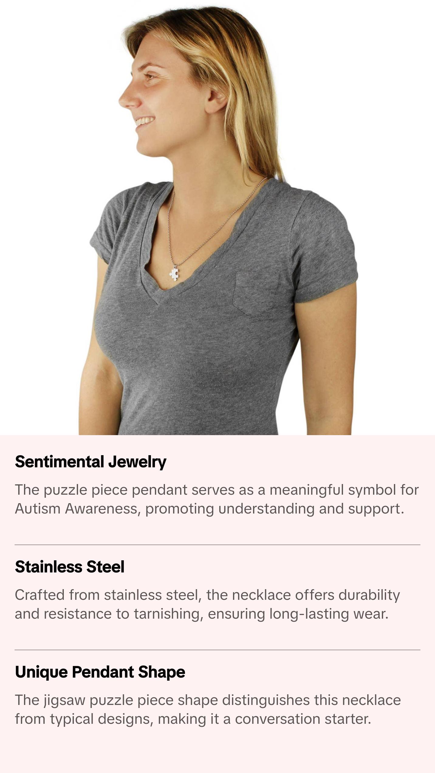 Autism Awareness Jigsaw Puzzle Pieces Steel Necklace
