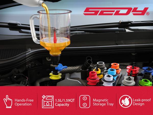 18-Piece Engine Oil Funnel Set, 1.59QT/1.5L Automotive Oil Funnel Kit with 12 Adapters, Elbow Fitting, Arrow Screen and Magnetic Storage Hooks Tray, Compatible with GM, Ford, BMW, Audi, Land Rover Etc, Christmas gift