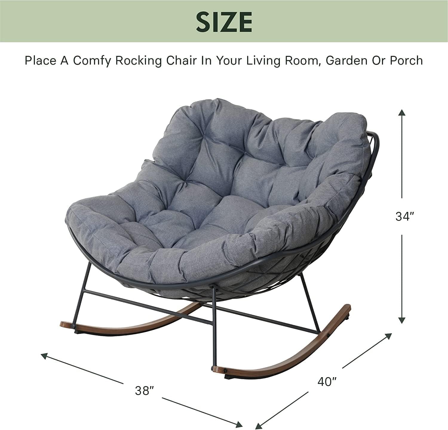 GRANDPATIO Indoor & Outdoor Royal Rocking Chairs With Cushions for Porch, Garden, Patio