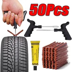 5-50Pcs Car Tire Repair Tool Kit with Rubber Strip Tubeless Tyre Puncture Studding Plug Motorcycle Truck Vacuum Tire Repair Tool NONE