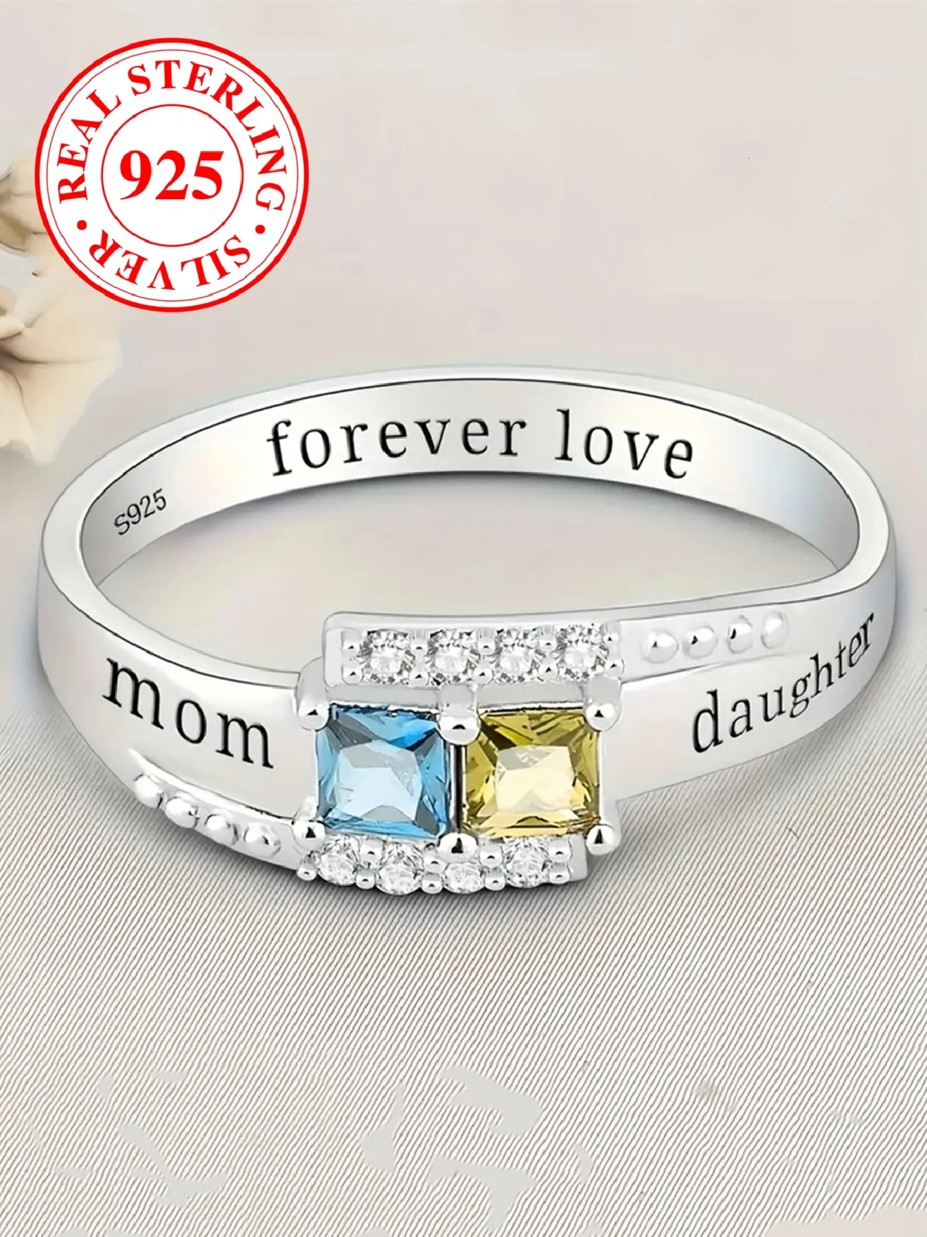 S925 Sterling Silver Ring, Fashionable Mom Daughter Engraved Lettering Jewelry, Casual Style Engagement Ring Exquisite Birthday Anniversary Gifts（with Box）, Mother Daughter Ring, Forever Love Ring, Letter Band Rings, Real Rings, Beautiful Rings