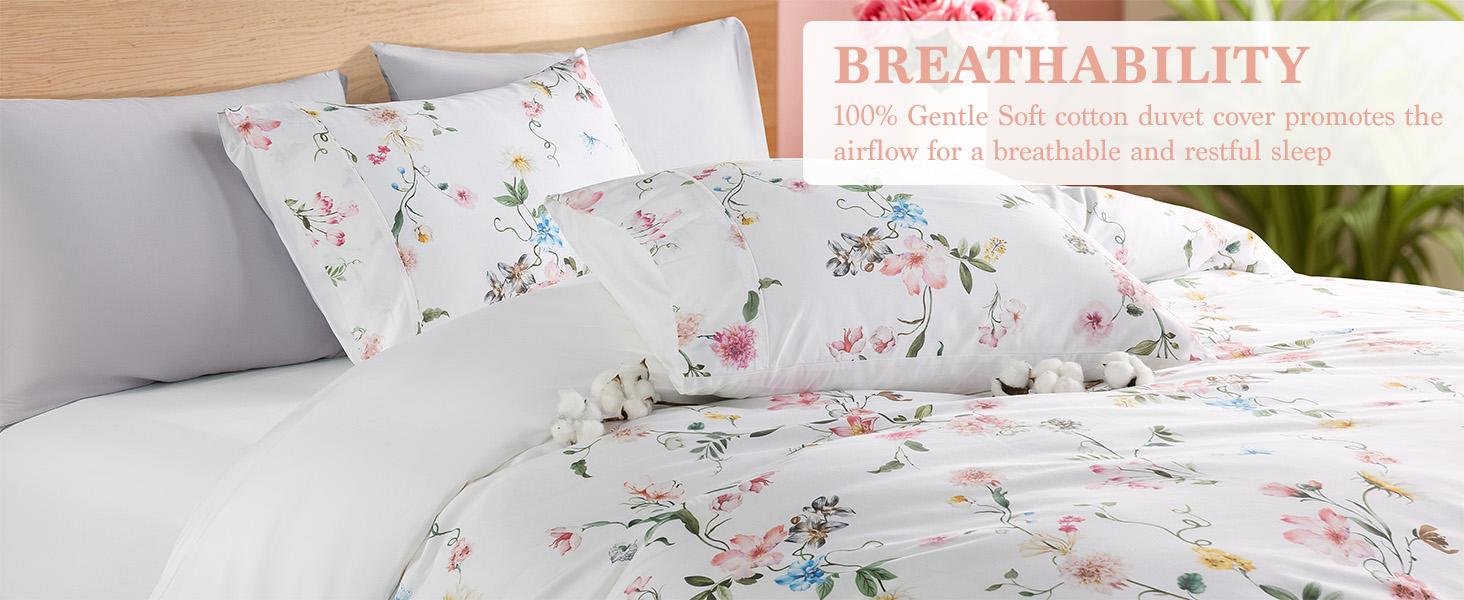 Sonoro Kate Botanical Paradise 3-Piece Floral Duvet Cover Set Wrinkle Resistant Easy Care Cotton Bedding with Secure Zipper Closure for Breathable Comfort and a Fresh Bedroom Makeover