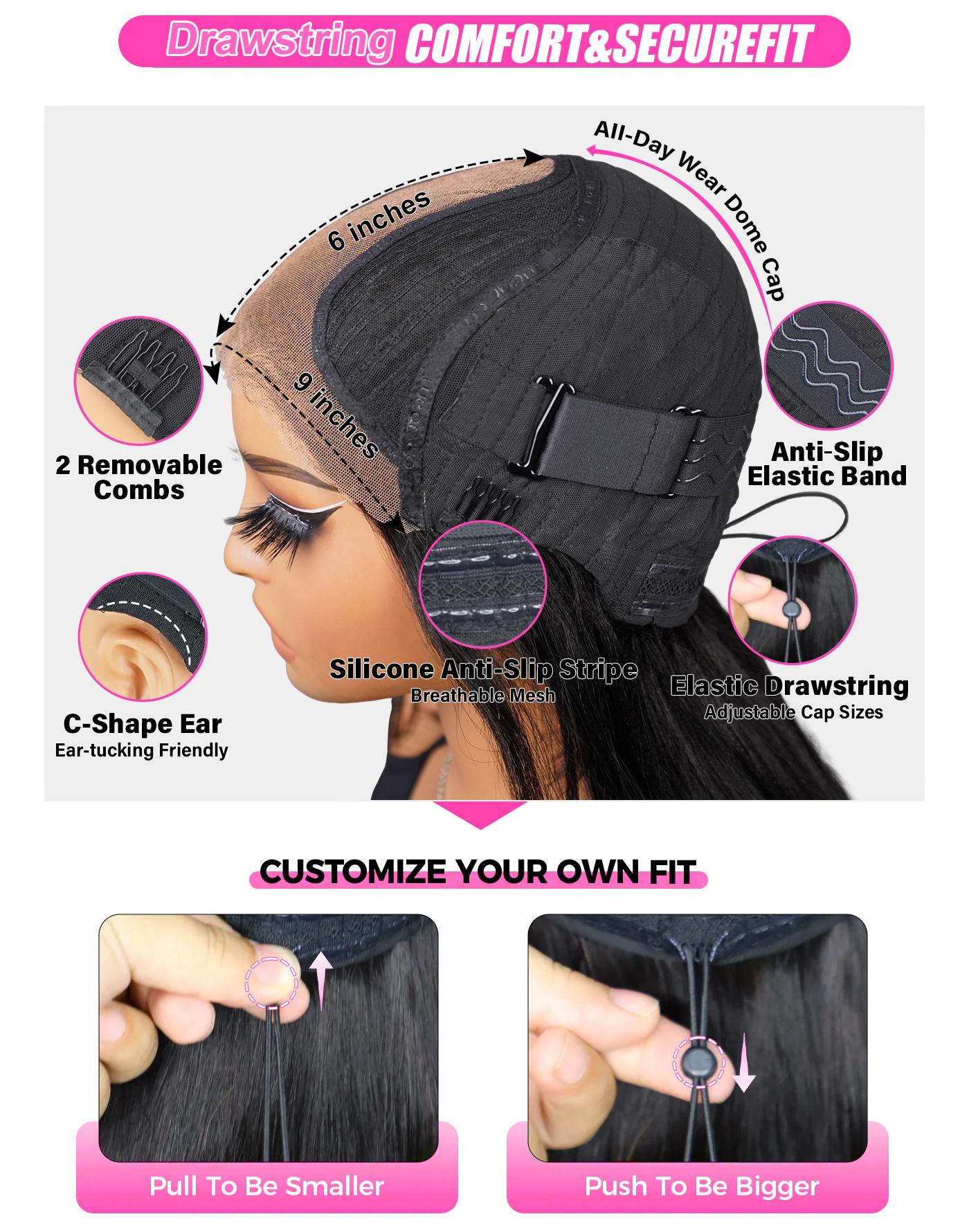 [New In] BGMgirl Wear Go 9x6 TPart Layered Cut Bob Yaki Straight Pre Everything Pre Bleached Knots Wear Go Pre Plucked HairlineWig Lace Draw-String Glueless Human Hair Wig eve valentines day gift