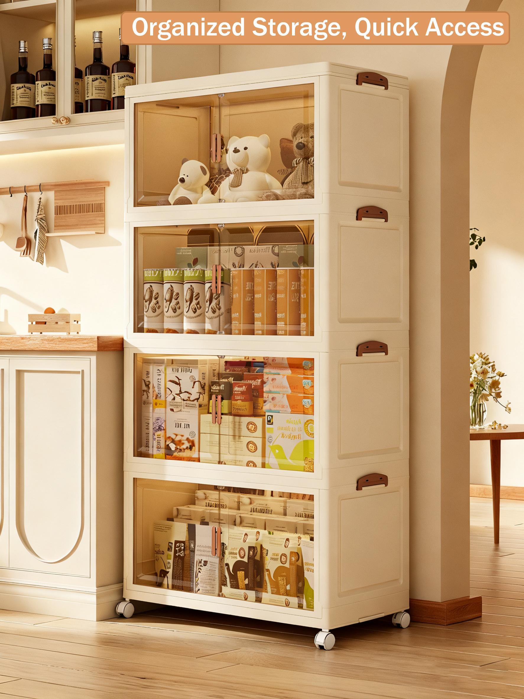 Stackable and foldable plastic storage boxes | Available in various capacities, multi-layered design, with doors, locks, and wheels | Lightweight and practical | Suitable for storage and organization in living rooms, kitchens, and bedrooms.