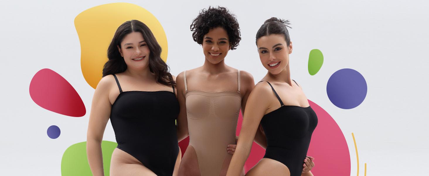 SHAPERX Strapless Bodysuit Tummy Control Shapewear Seamless Women Thong/ Shorts Style Ultra Stretch Fabric Breathable Mesh Design Comfortable Fit SHAPERX Strapless Bodysuit Tummy Control Shapewear Seamless Women Thong/ Shorts Style Ultra Stretch Fabric Breathable Mesh Design Comfortable Fit