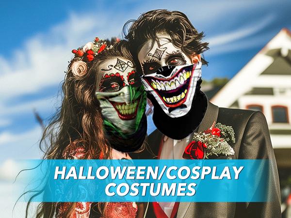 9pcs Halloween Face Mask Set-Universal Windproof Skull Demon Bandana for Men Motorcycle Cycling Skiing Couple Party Elastic Balaclava Neck Gaiter Shields Scarves Headbands Headwear