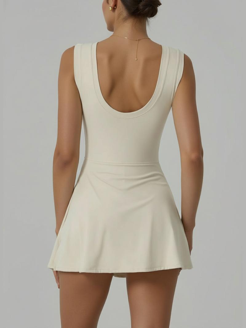 Women's Long Sleeve Solid Color Tennis Dress with Side Slit & Built-in Shorts for Yoga Golf & Athletic Activities Sportswear High Stretch Nylon Womenswear