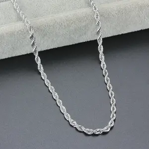 Unisex 925 Sterling Silver Plated Punk Twist Rope Chain Necklace Silver Color Neck Choker Waterproof Fashion Jewelry Accessories Twist Rope Chain Solid Jewelry