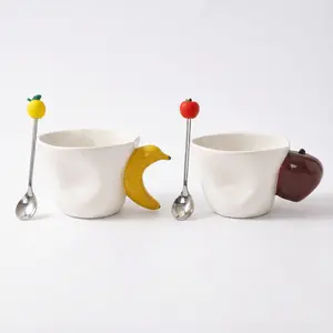 Cute Coffee Mug, 2 Piece Couples Hand-painted Fruit Ceramic Matcha & Latte & Milk Cups, Valentine's Creative Drinkware Gift
