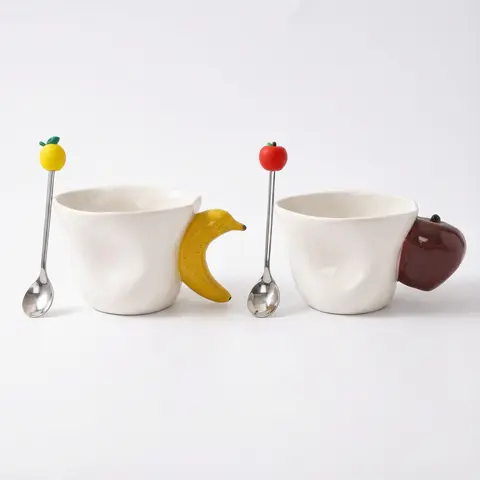 Cute Coffee Cup, Hand-Painted Ceramic Mug, Unique Fruit Handle, Minimalist Yogurt Candy Cup, Desktop Organizer Cups tiktokshopbacktoschool, Cute Mugs, Banana