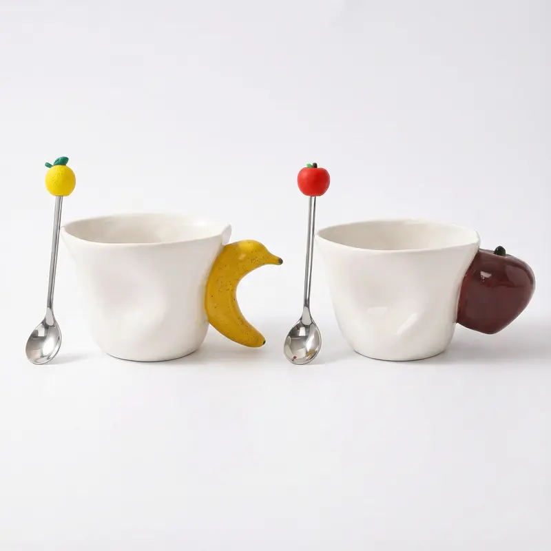 Cute Coffee Cup, Hand-Painted Ceramic Mug, Unique Fruit Handle, Minimalist Yogurt Candy Cup, Desktop Organizer Cups tiktokshopbacktoschool, Cute Mugs, Banana