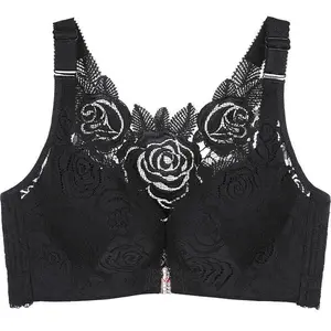 Floral Secrets: Comfort Rose Bra for Everyday Wear & Pushup - Black