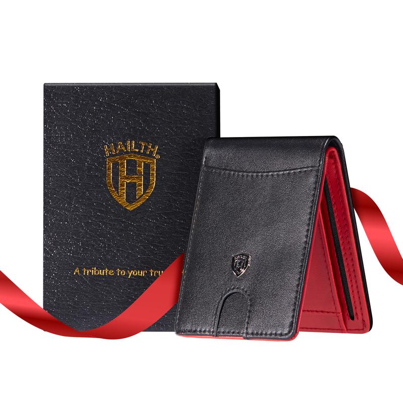HAILTH Men's RFID Blocking Slim Bifold Leather Wallet - Top Layer Cowhide, 12 Card Slots with Concealed ID Window, 0.8'' Ultra-Thin Front Pocket Design, Premium Gift Box Packaging - Great for Father's Day, Daily Carry & Back to School