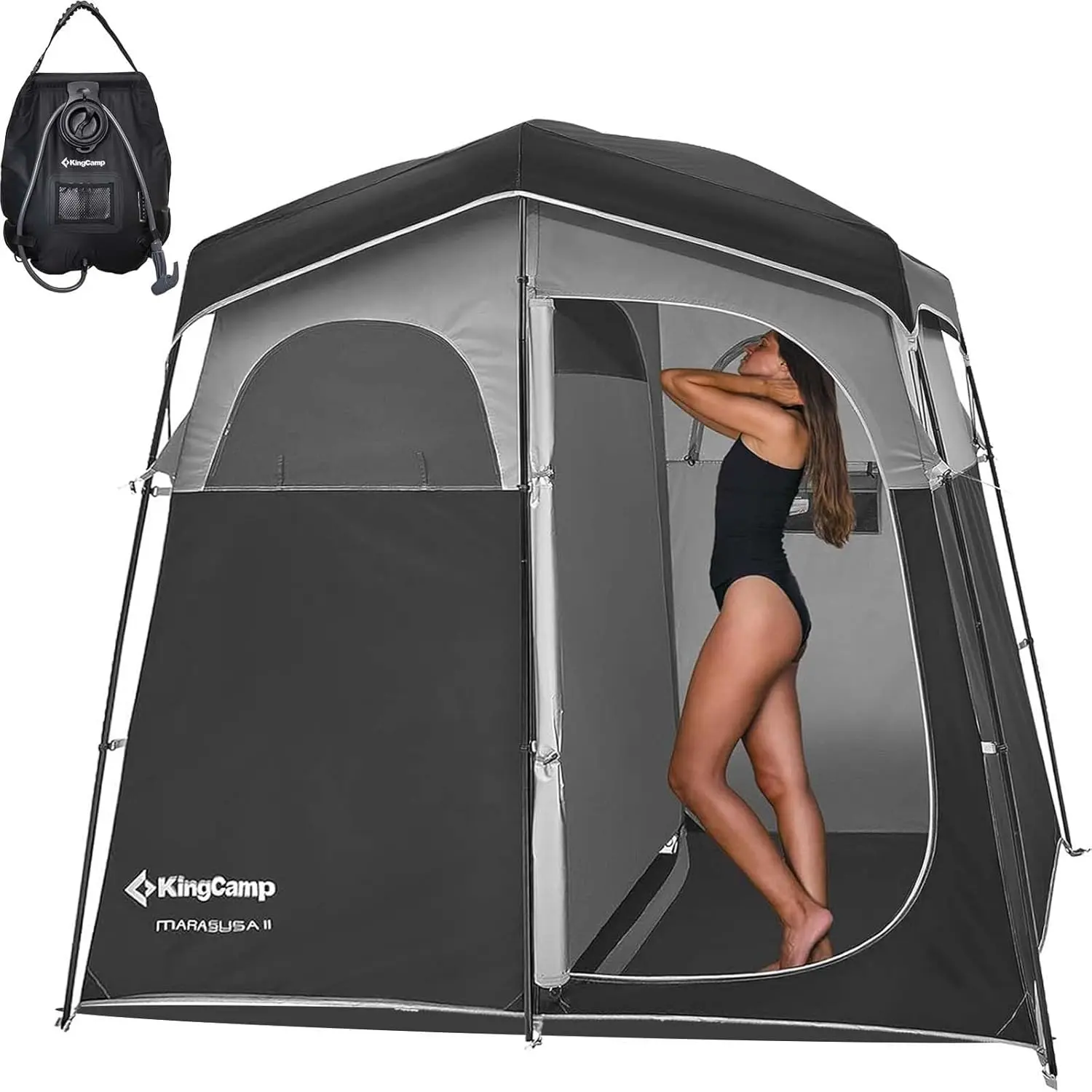 KingCamp 2 Room Shower Tent, Portable Camping Shower Tent with Privacy Changing Room, UPF 50+ Sun Protection Outdoor Toilet Tent for Camping, Beach, Hiking & Back to School