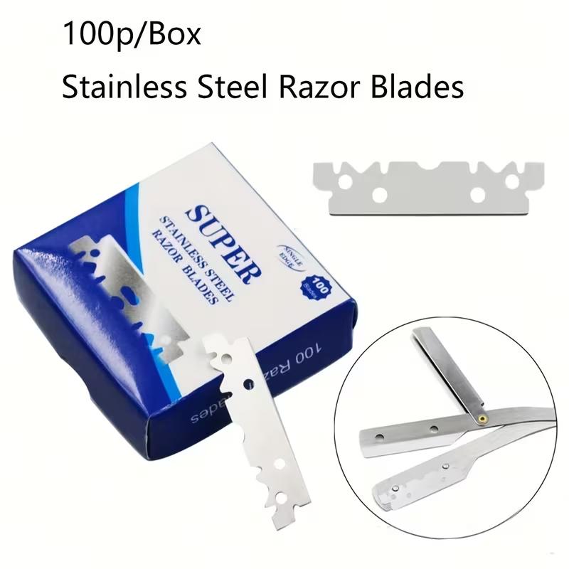 100pcs Stainless Steel Half-Edge Razor Blades for Haircuts - Vintage Manual Shaving Tools, Professional Barber Supplies