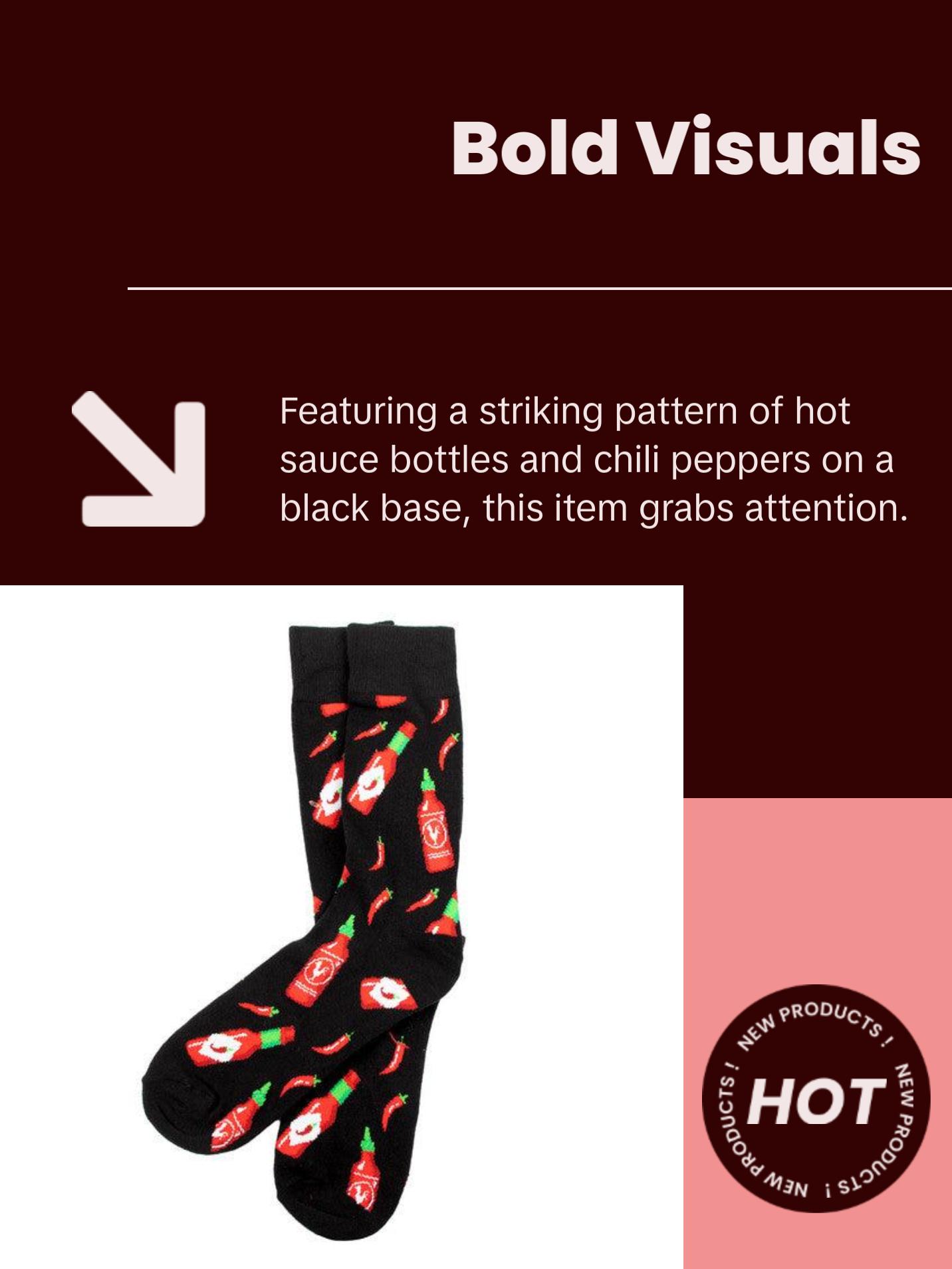 Parquet Men’s Hot Sauce & Chili Pepper Novelty Crew Socks – Black