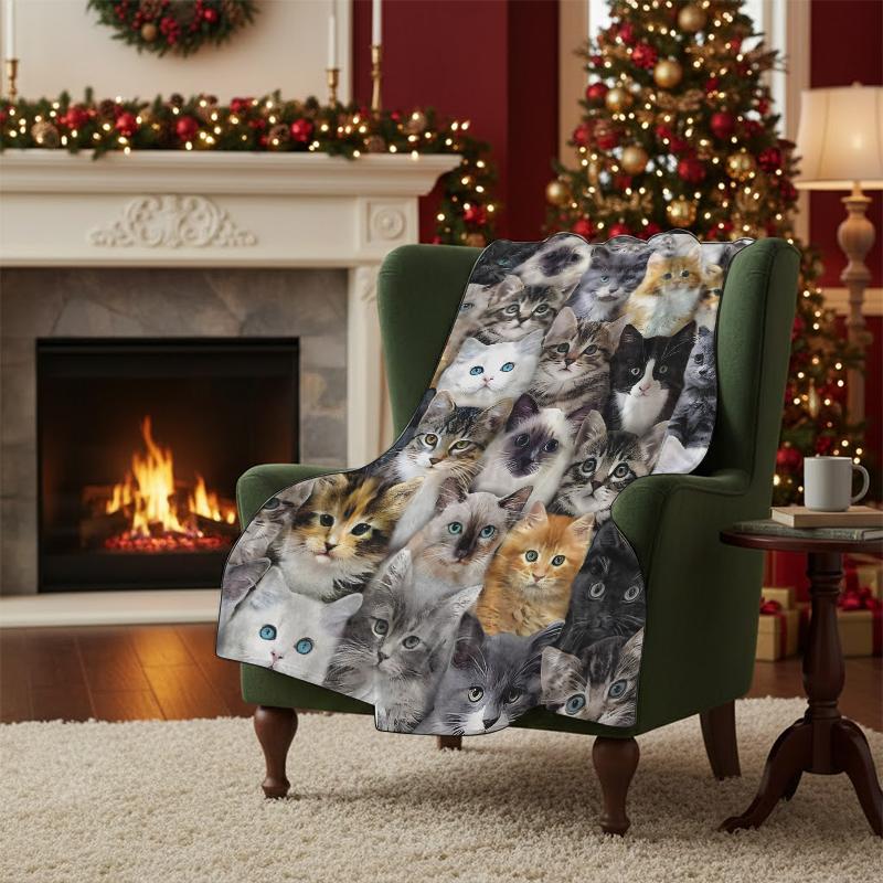 Cute Cat Pattern Blanket, Soft Comfortable Throw Blanket, Air-conditioned Room Blanket, Warm Nap Blanket for Home & Office, Fluffy Blanket