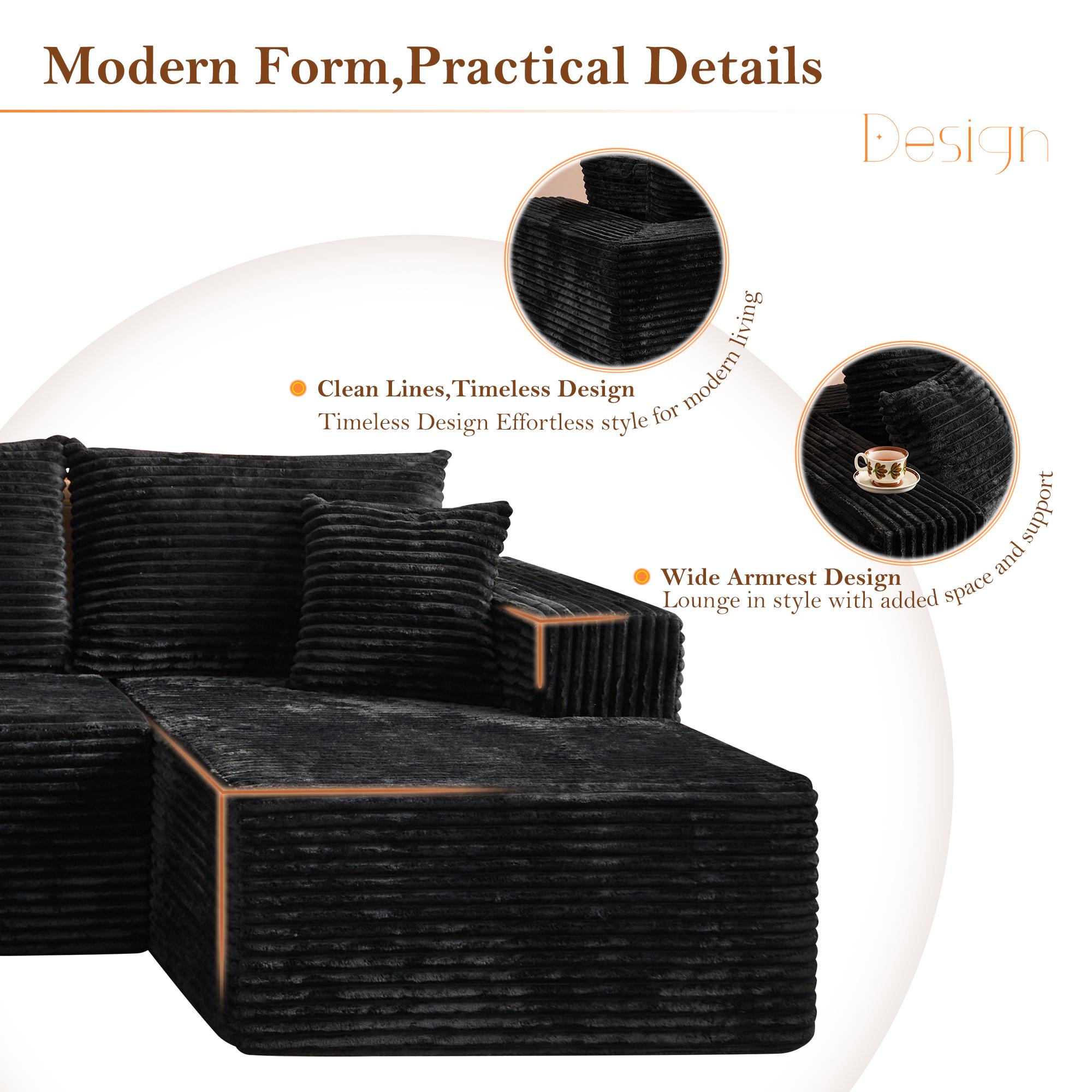 XIZZI U-shaped Modular Sectional Sofa, Compressed Corduroy Fabric, Modern Style Living Room Sofa Bed, Space-Saving Recliner Design - Convertible Corduroy Sectional Sofa