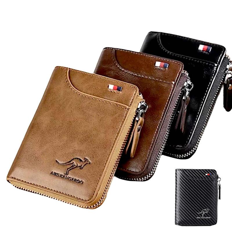 Human RFID Blocking Leather Wallet Credit Card ID Holder Zipper Purse Waterproof