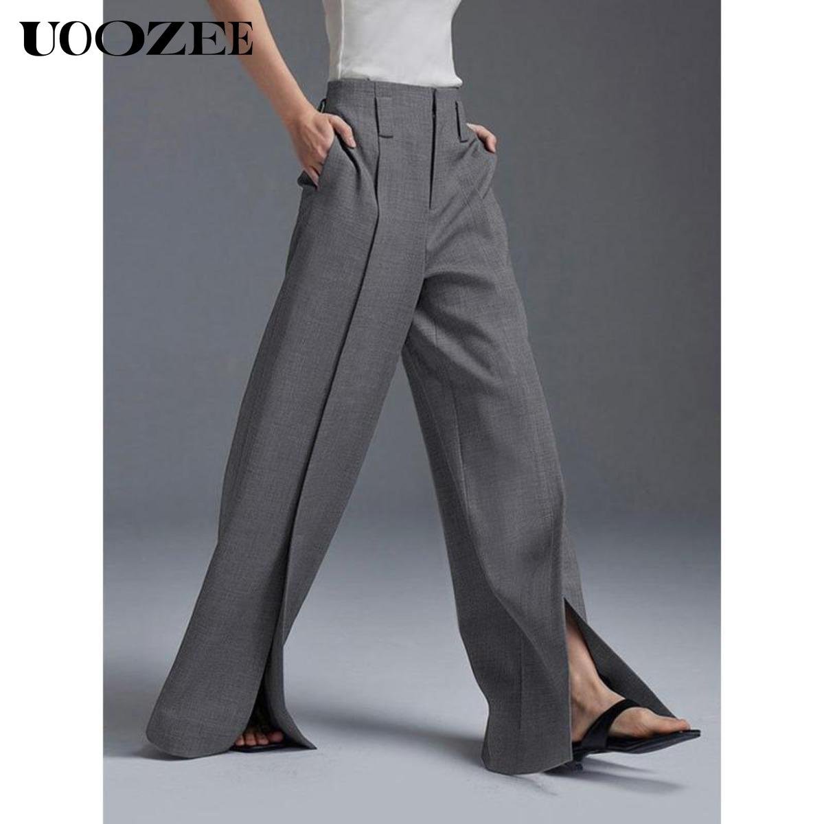 Women's Loose Wide Pants High-Waisted Pleated Split-Front Pants Trousers No belt Womenswear Bottom