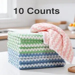10 Counts Kitchen Dish Towels, clean cloth.Super Absorbent Washing Dishes Kitchen Towels, Soft Dish Rags for Drying Dishes Kitchen Cleaning Clothes, Random Color reusable Machine Washable Microfiber