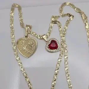 Mom #1 heart pendant  red small hearts added chain included gold-plated 24"inches  perfect gift for all occasions