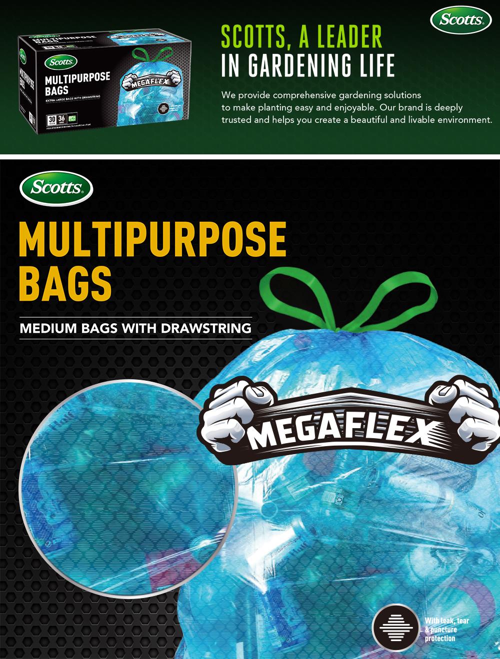 Scotts 30 Gallon Boxed Disposable Non-Rip Blue Large Drawstring Garbage Bags for Large Kitchen Trash Cans, Super 113.5 Liter Industrial, Garden, Home, Commercial Multi-Purpose Cleaning Supplies - Durable, Leak-Proof, Easy to Use Trash Bags