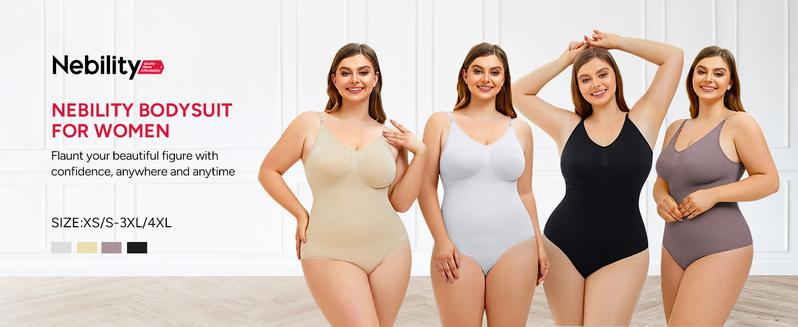 Nebility Women's Seamless V-Neck Thong Bodysuit - Sleeveless Faja Shapewear, Tummy Control Compression, Basic Minimalist Comfort Womenswear Vneck