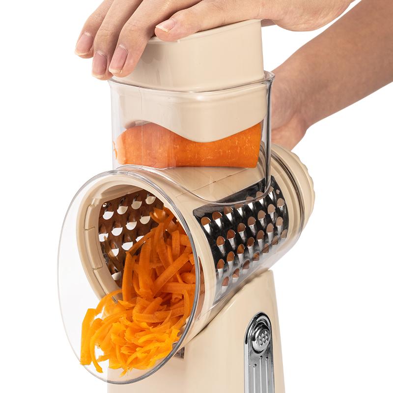 SUSTEAS Stainless Steel Rotary Cheese Grater with Handle - Comes with 5 Blades, Powerful Suction Cup Base, Comes with Blade Storage Box Cutlery Kitchen Utensil Vegetable Cutting Slicer Vegetable Cutter