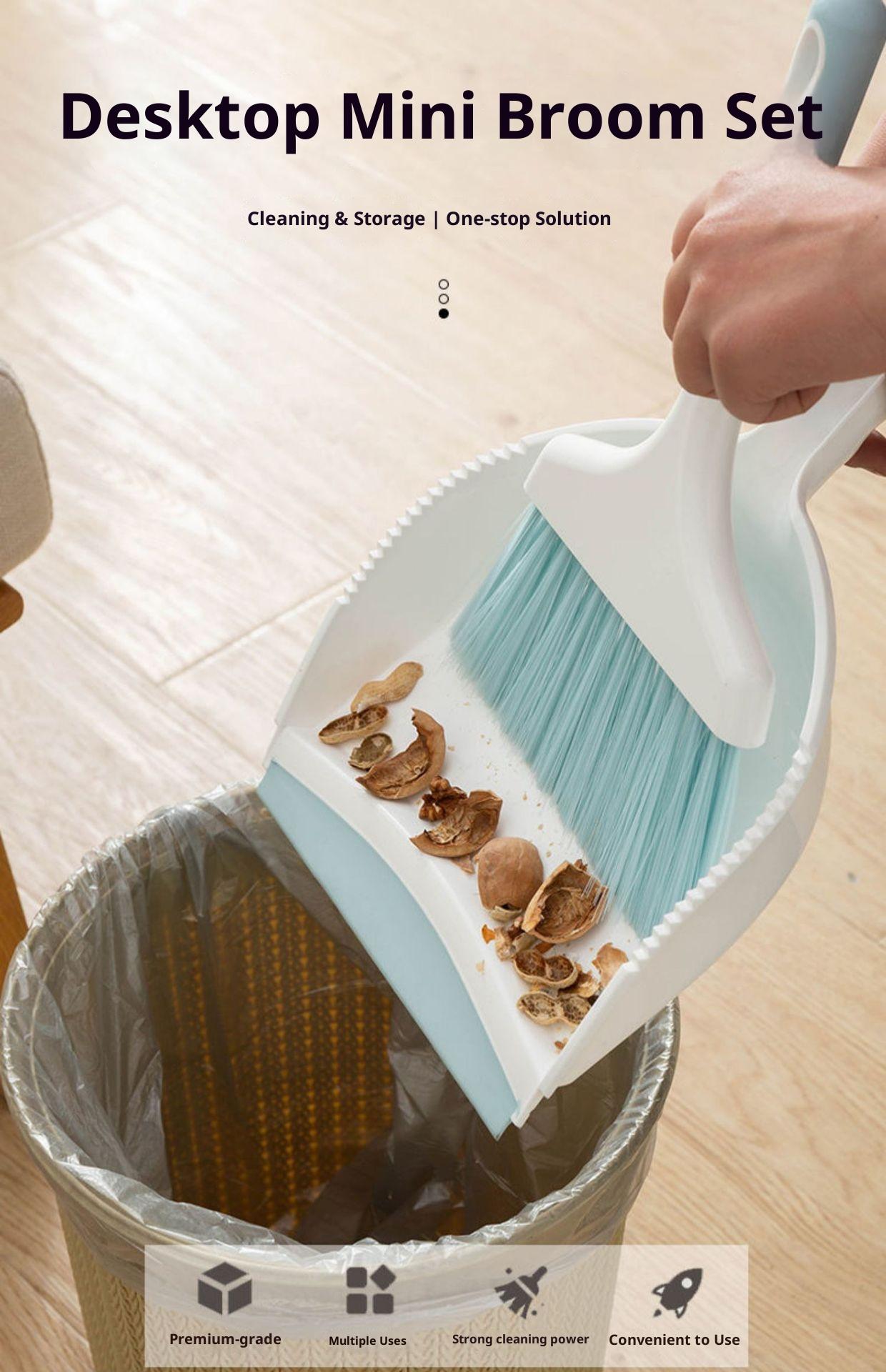 A must-have cleaning tool for home, this creative desktop broom and dustpan set is perfect for cleaning dirt from corners and narrow spaces Brush