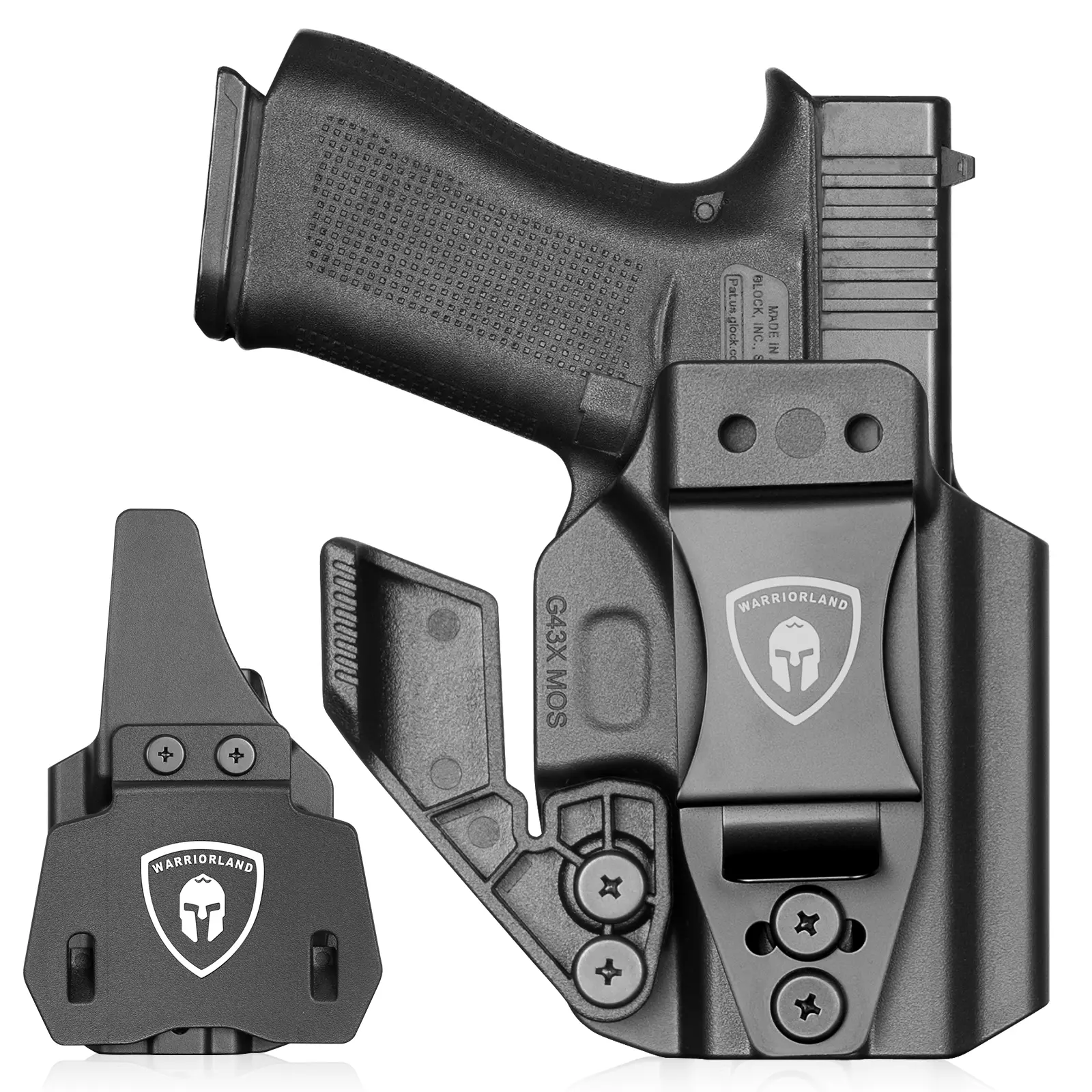 WARRIORLAND IWB & OWB Holster w/Optic Cut, Fits Glock 43X/ 43X MOS / 43 | Also Fits Glock 48 / PSA Dagger Micro | Adj. Retention & Cant | w/ Concealment Claw & Paddle | 1.5" Belt Clip | Right Hand