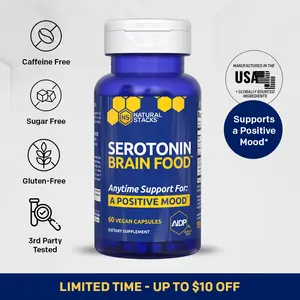 Serotonin Brain Food - Support mood with stress control supplement.* Greater sense of calm with L-Tryptophan, Magnesium, zinc, and more.*