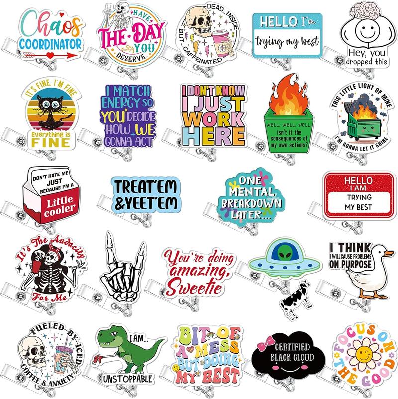 36/24/12/10 Pcs Funny Badge Reels for Nurses Cute Acrylic ID Badge Holder with Retractable Name ID Clip Bulk Badge Reel Accessories for Doctors Teachers Nursing Students Coworkers Medical Assistants New Grad Nurse Onboarding Gifts, Clinical Essentials