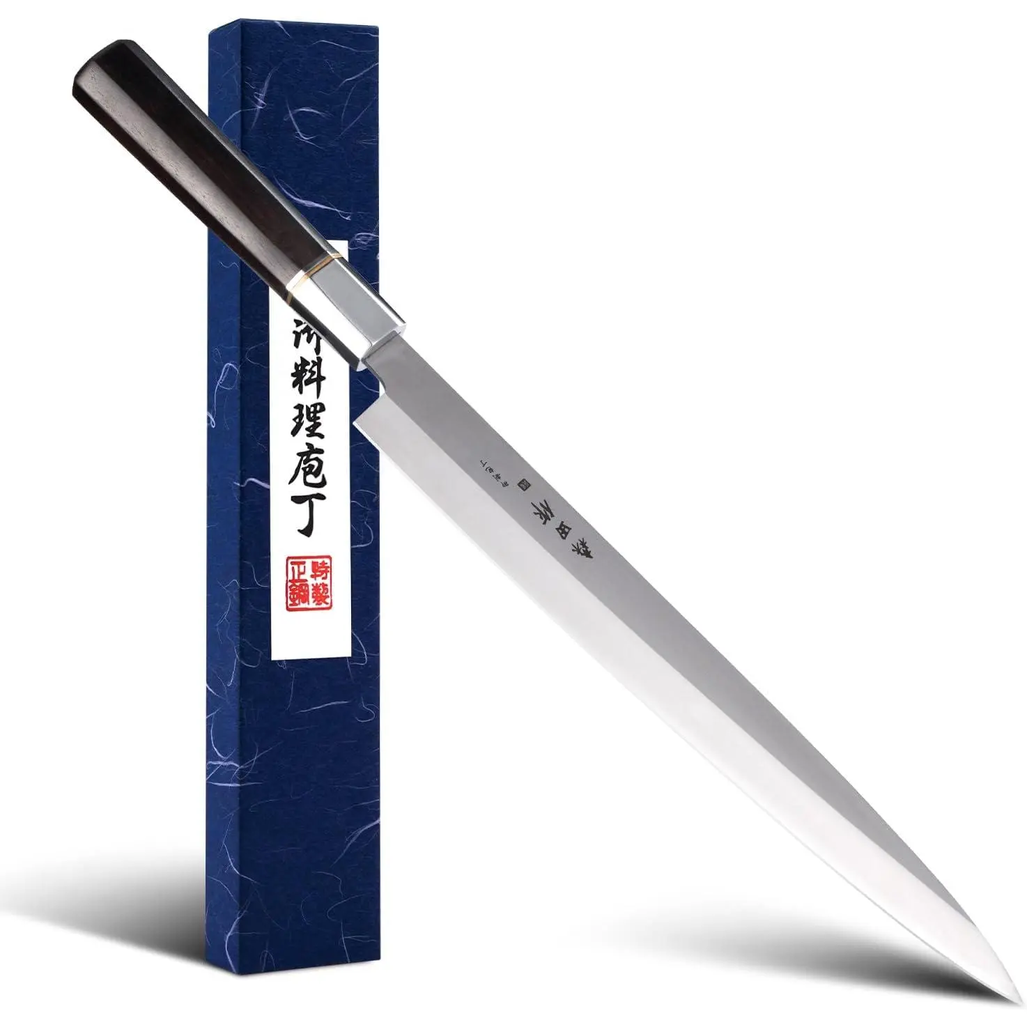 12-Inch (300 mm) Stainless Steel Straight Edge Yanagiba Sushi Knife, 7Cr17MoV Blade Slicer with Octagonal Ebony Handle for Sashimi Prep, Knives
