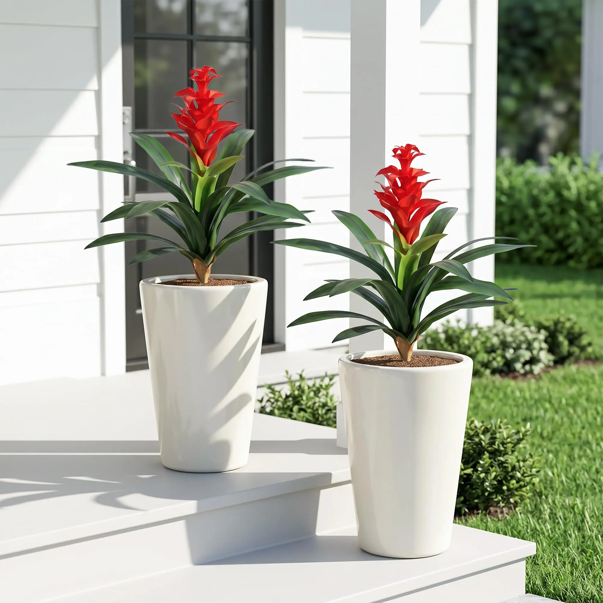 Ivydale 2-Pcs 16.93in UV-Resistant Outdoor Artificial Bromeliad Decorative Flowers - Faux Greenery, Gift, Plant Decor, Floral Decor for Porch Planters, Weddings