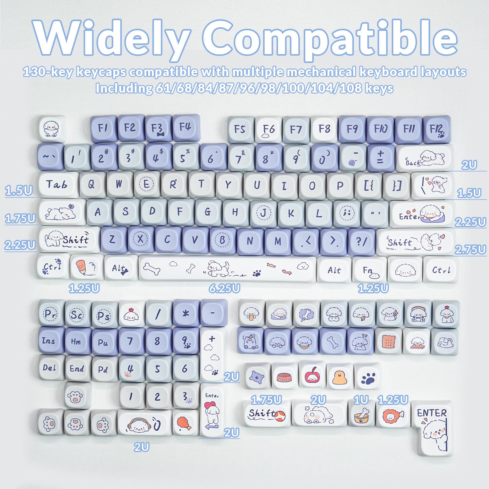 AULA MOA Keycaps 130 Keys, Cute Cloud Puppy Dye-Sub PBT Keycap Set, MX Compatible, 60% 65% 75% TKL 100% Mechanical Keyboards