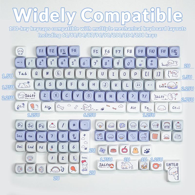 AULA MOA Keycaps 130 Keys, Cute Cloud Puppy Dye-Sub PBT Keycap Set, MX Compatible, 60% 65% 75% TKL 100% Mechanical Keyboards AULA MOA Keycaps 130 Keys, Cute Cloud Puppy Dye-Sub PBT Keycap Set, MX Compatible, 60% 65% 75% TKL 100% Mechanical Keyboards