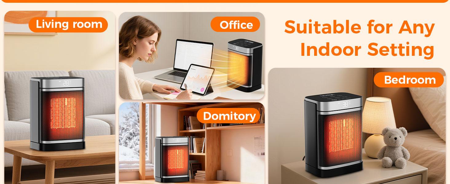 OSTBA Portable Electric Thermostat Heater, 1500W Ceramic Space Heater with 70° Oscillation, Remote Control & 24H Timer, Safe & Quiet Heater for Bedroom, Office, Desk, ETL Listed